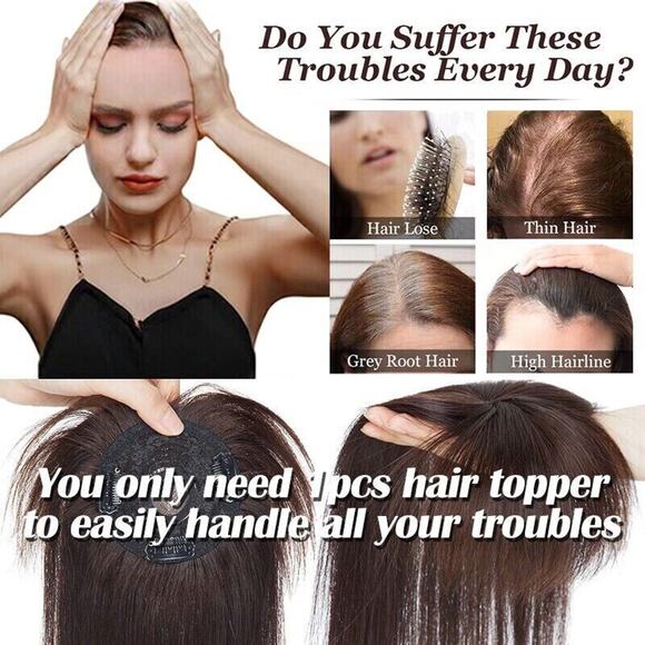 Remy 100% Human Hair Topper Women Ash Blonde Mix Clip-In 14in Hairpiece w/ Bangs - Picture 7 of 9